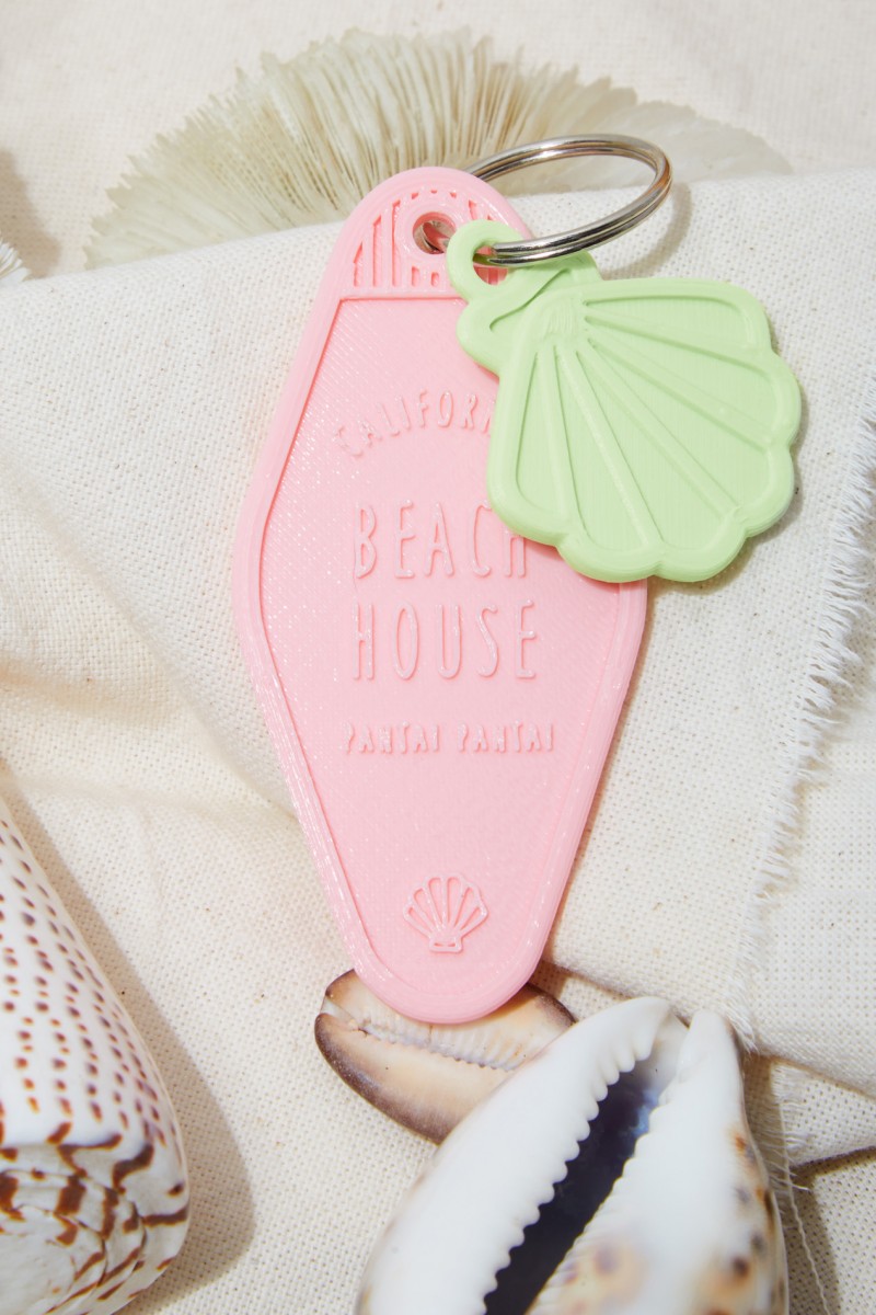 Porte clef motel rose + coquillage lime
