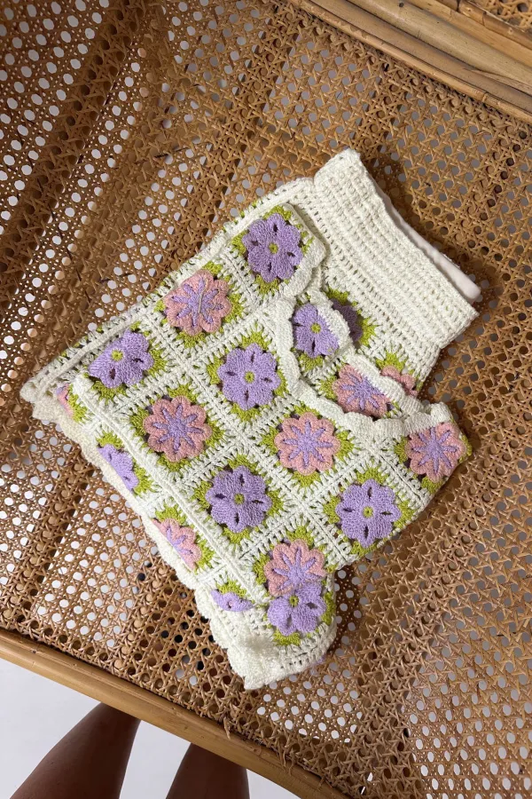 Set en crochet lilas