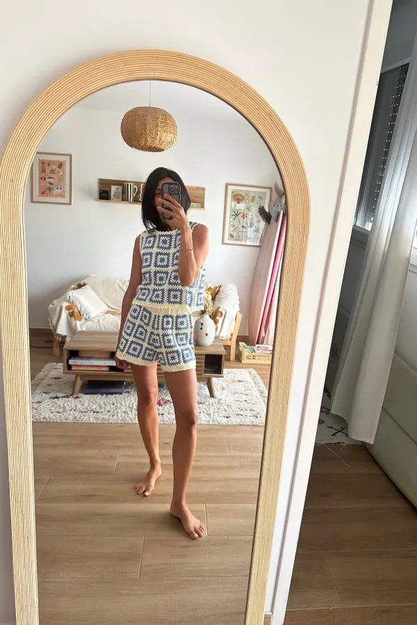 Set en crochet bleu grec