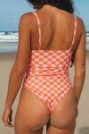 Checkered swimsuit papaya